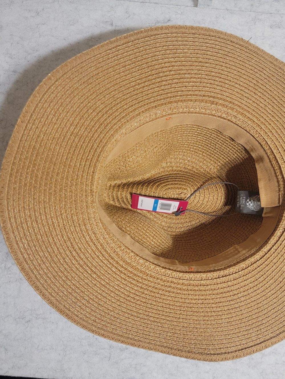 NWT Vince Camuto Wide Brim Straw Sun Hat Packable Coral Ribbon Bow - Picture 6 of 15